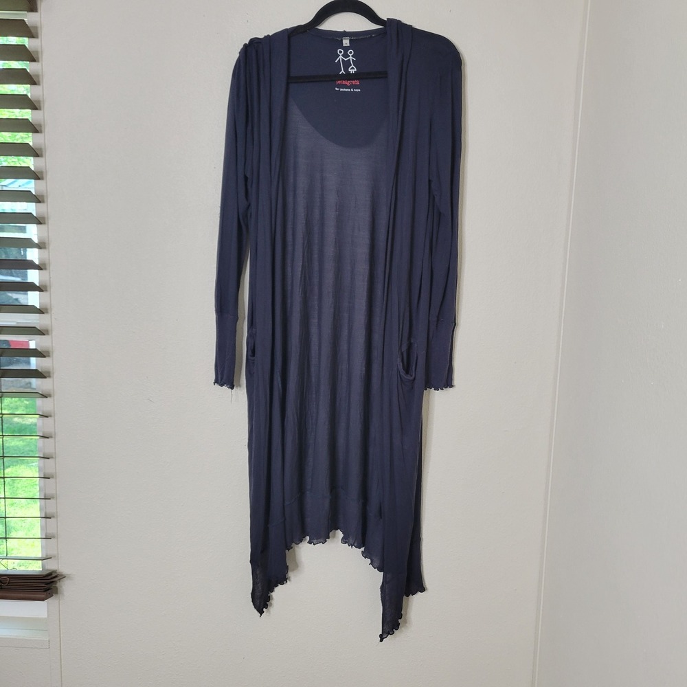 Pete & Greta Hooded Duster Cardigan Lightweight Pockets Faded‎ Black Size M